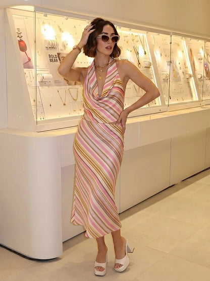 Meredith Bohemian Striped Satin Set