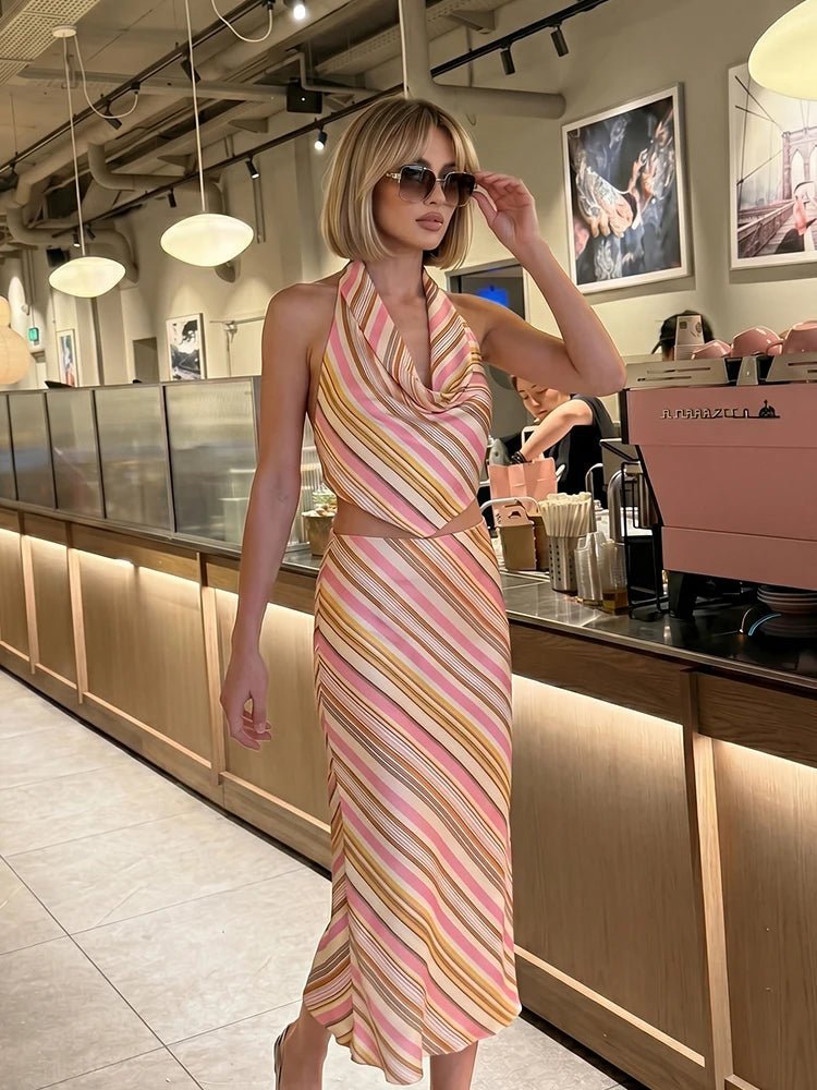 Meredith Bohemian Striped Satin Set