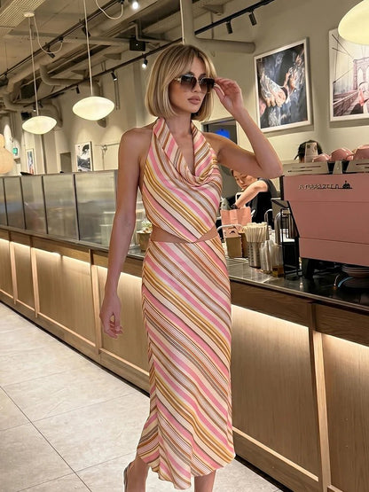 Meredith Bohemian Striped Satin Set