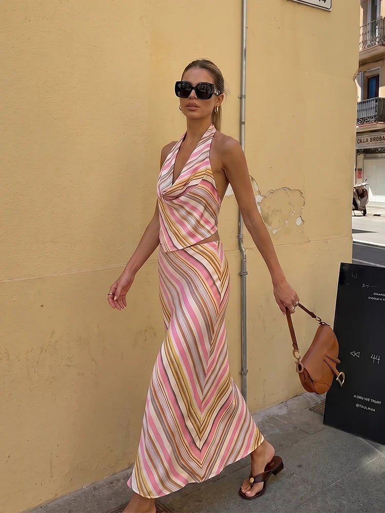Meredith Bohemian Striped Satin Set