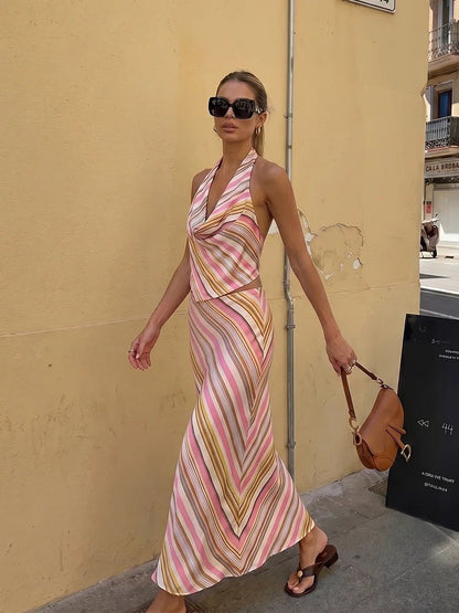 Meredith Bohemian Striped Satin Set