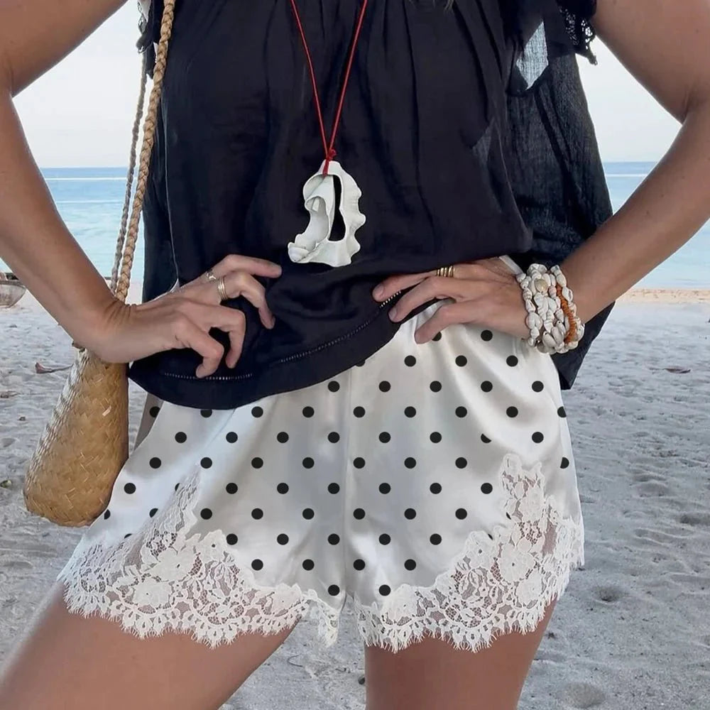 Riona Polka Dot Lace Trim Shorts
