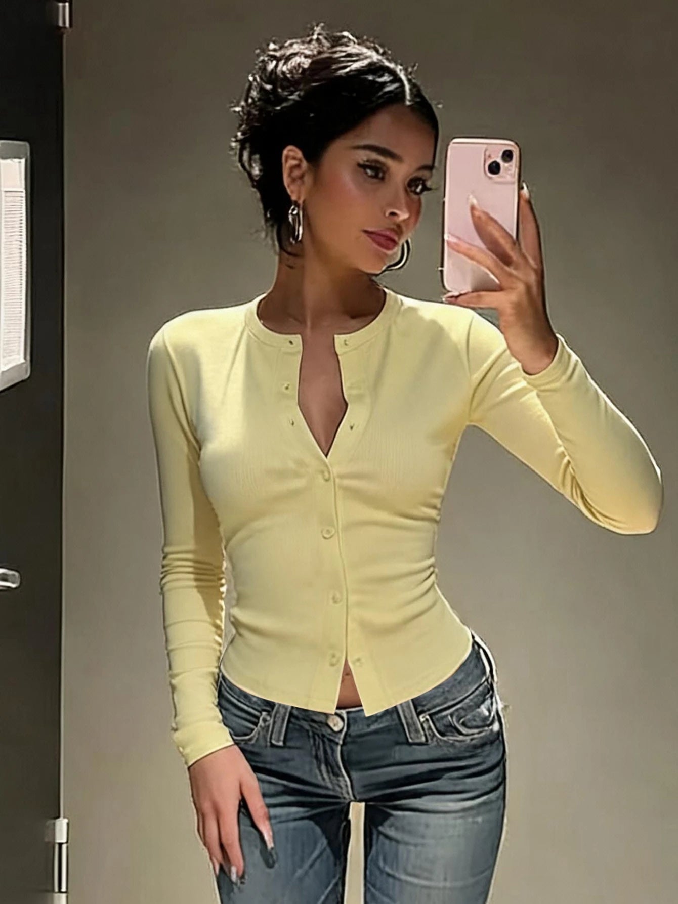 Kate Button Front Ribbed Knit Top