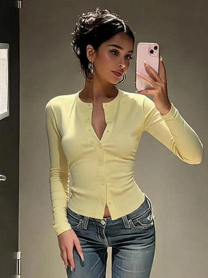 Kate Button Front Ribbed Knit Top