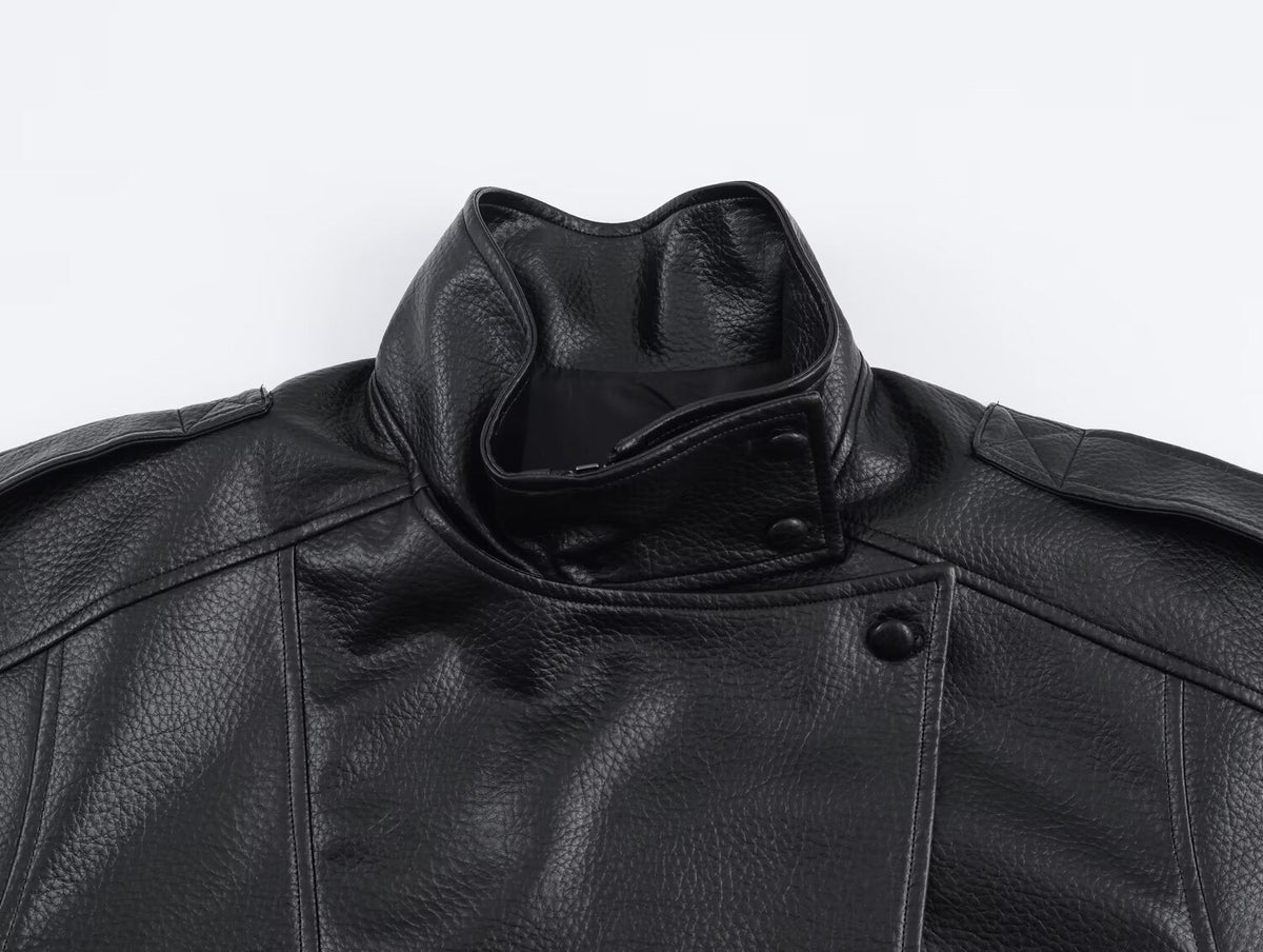 SOKYND Aleah Asymmetrical Leather Jacket Coats & Jacketsgv1767356248732388863BrownXS