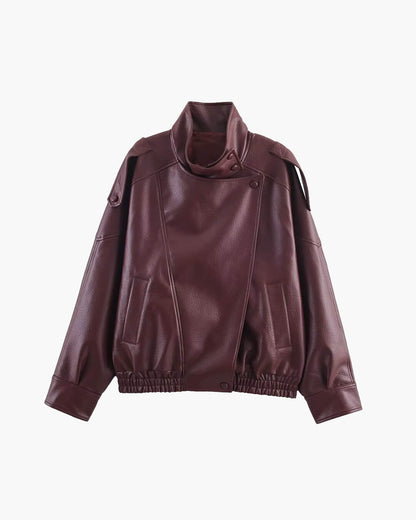 SOKYND Aleah Asymmetrical Leather Jacket Coats & Jacketsie1767356248732874943RedXS