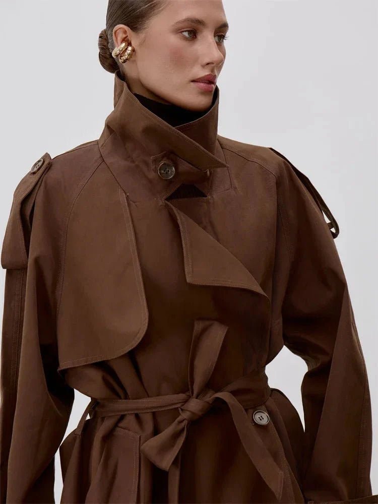 SOKYND Alice Lace Up Stand Collar Trenchcoat Coats & JacketsQC1774219786679177464BeigeS