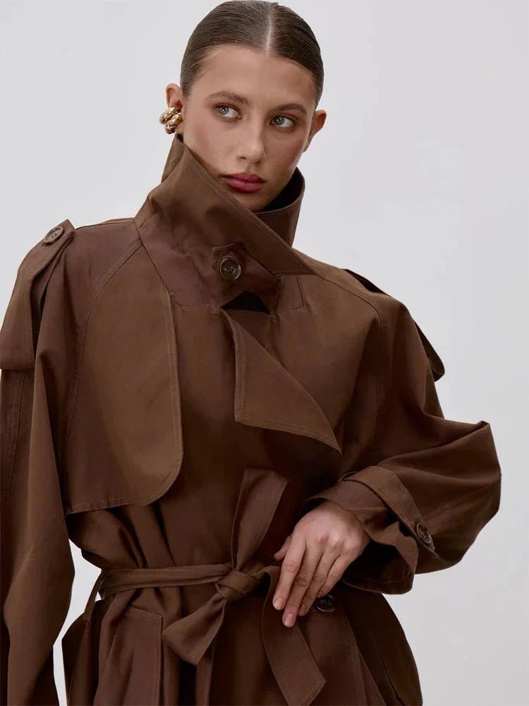 SOKYND Alice Lace Up Stand Collar Trenchcoat Coats & JacketsQC1774219786679177464BeigeS