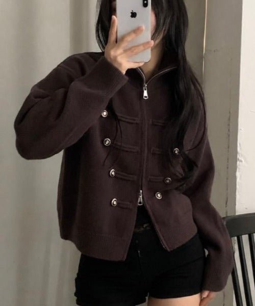 SOKYND Amelia Turtleneck Zip Knit Cardigan CardiganSOKYND-168535-BRO-O-20247BrownOne size