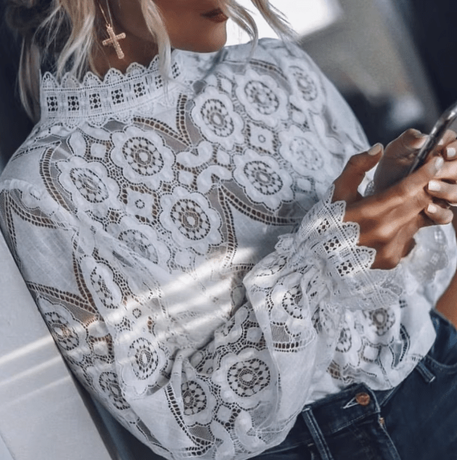 SOKYND Andy Long Sleeve Sheer Lace Top TopsCD1773141022777502540WhiteL