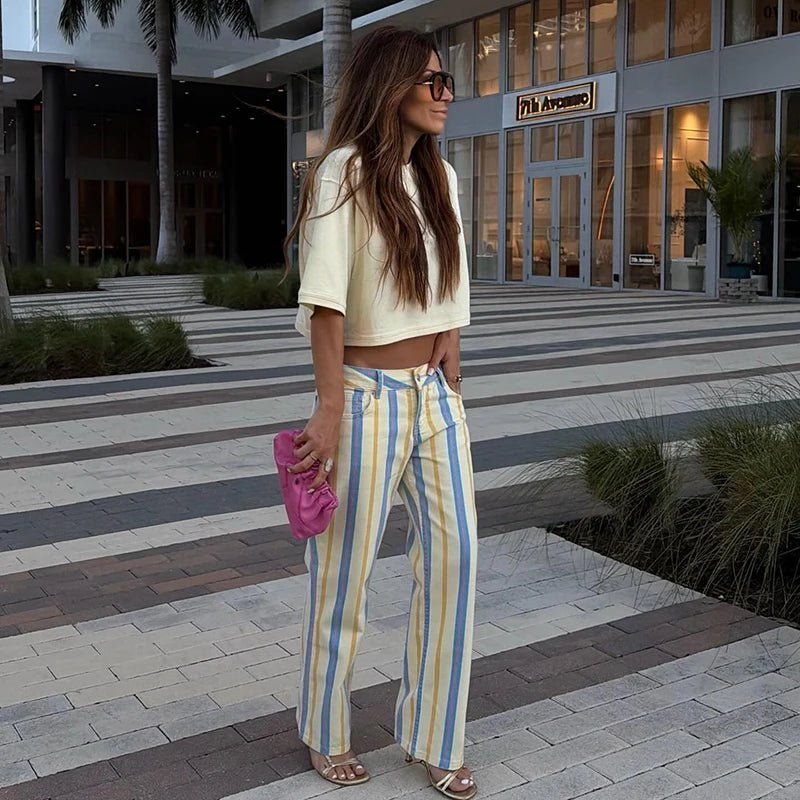 SOKYND Anna Striped Low-Rise Trousers PantsSOKYND-988375-BLU-S-71351Blue GrayS