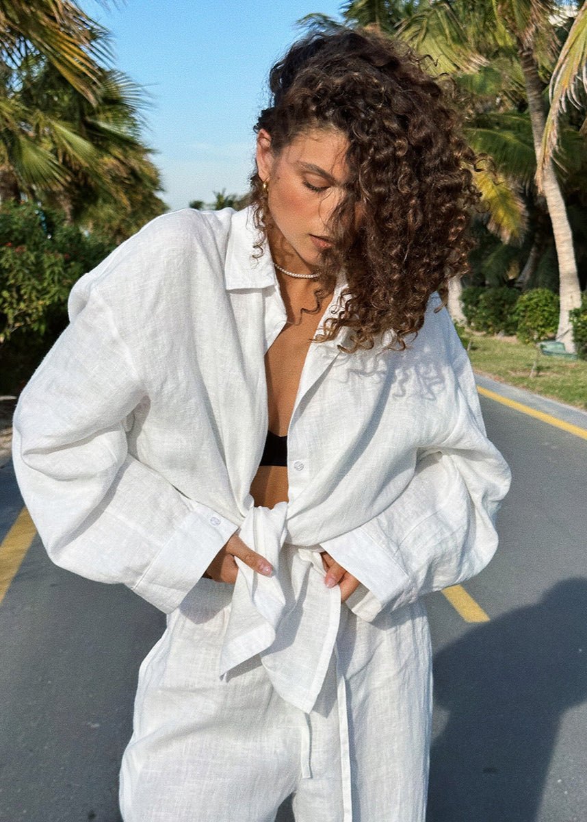 SOKYND Arabella Cotton Shirt & Lounge Pants Set Matching SetsWhiteS