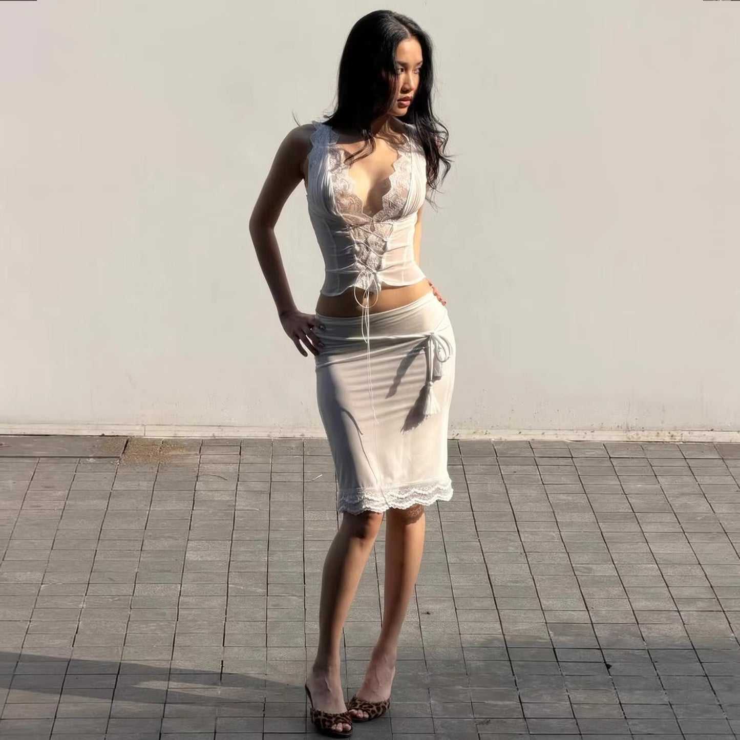 SOKYND Audrey Lace Trim Tie Back Skirt Set Matching SetsSOKYND-807383-WHI-S-86359White Set (Top+Skirt)S