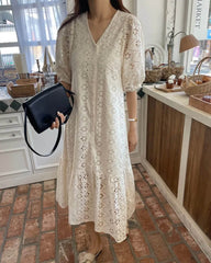 Aurore V-Neck Embroidered Maxi Dress