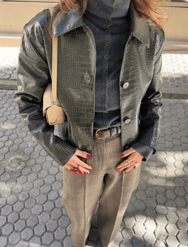 SOKYND Ava Crocodile Embossed Leather Jacket JacketSOKYND-470679-GRE-S-12311GreenS
