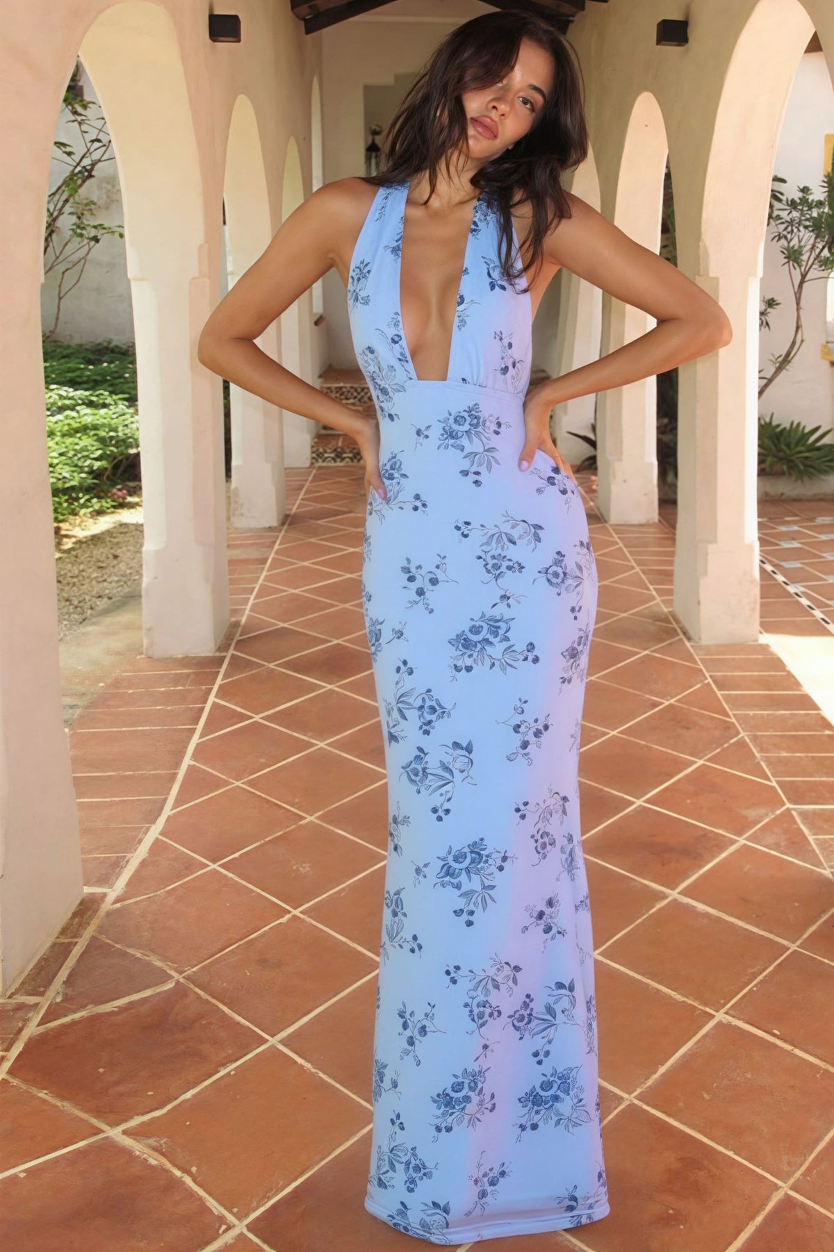 SOKYND Ava Floral Deep V - Neck Maxi Dress DressesdS1774526245048836391BlueS