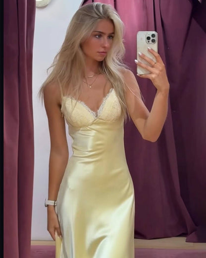 SOKYND Ava Satin Lace Midi Dress DressSOKYND-686743-YEL-S-77975YellowS