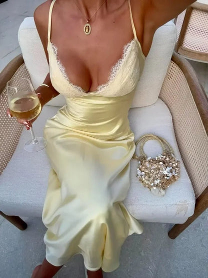 SOKYND Ava Satin Lace Midi Dress DressSOKYND-686743-YEL-S-77975YellowS