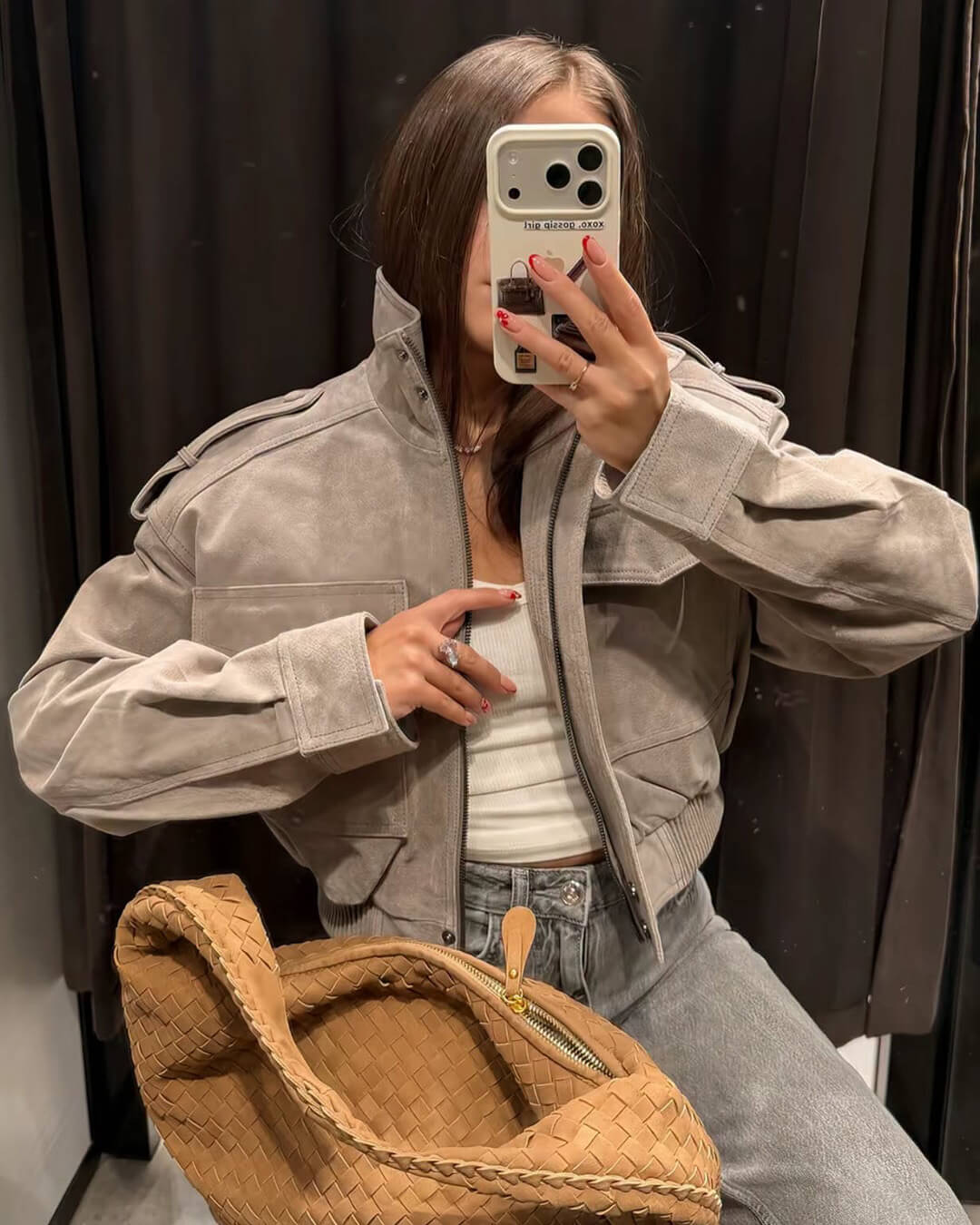 SOKYND Ava Suede Cropped Stand Collar Jacket JacketSOKYND-822167-GRE-XS-14999GreyXS