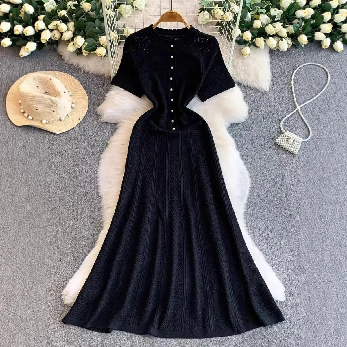SOKYND Brynn Half Button Knitted Midi Dress DressesSOKYND-785431-BLA-XS-58967BlackXS