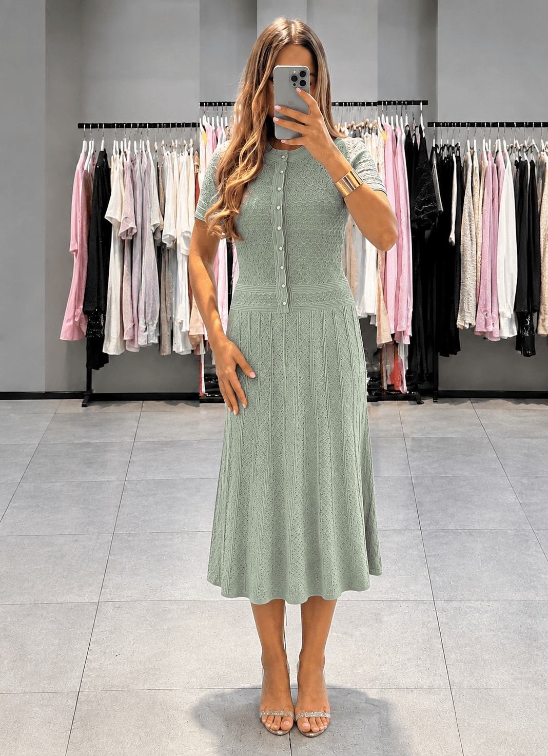 SOKYND Brynn Half Button Knitted Midi Dress DressesSOKYND-785431-MIN-XS-22807Mint GreenXS