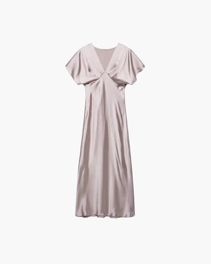 SOKYND Carina V Neck Satin Midi Dress DressGreyXS