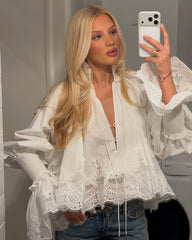 Carla Embroidery Lace Trim Blouse