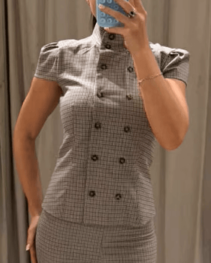 SOKYND Carla High Neck Plaid Fitted Blouse BlouseSOKYND-114967-GRE-M-08375GreyM