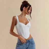 Carmen Lace Trim Strappy Button Top