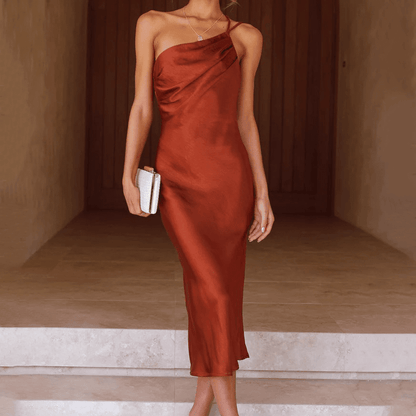 SOKYND Cassia One - Shoulder Midi Dress DressBrownS