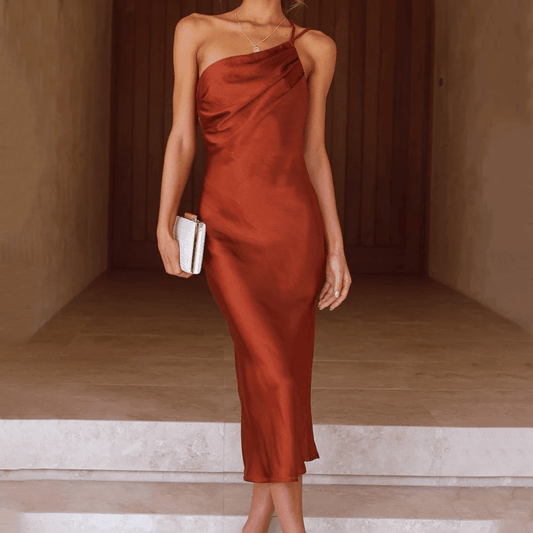 SOKYND Cassia One - Shoulder Midi Dress DressBrownS
