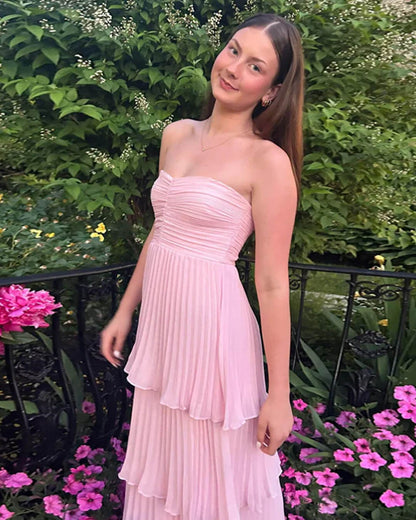 SOKYND Celeste Strapless Pleated Tiered Maxi Dress DressesL