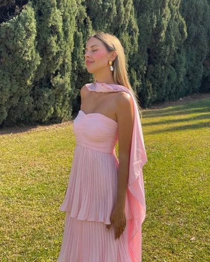 SOKYND Celeste Strapless Pleated Tiered Maxi Dress DressesL