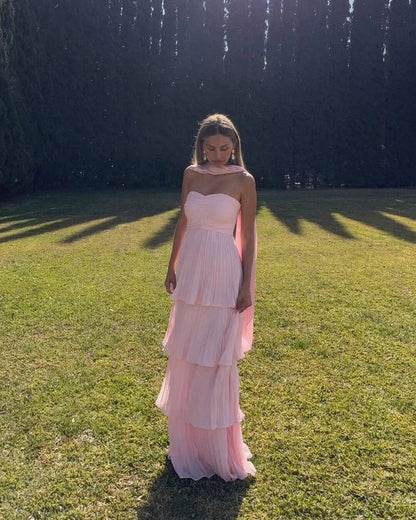 SOKYND Celeste Strapless Pleated Tiered Maxi Dress DressesS