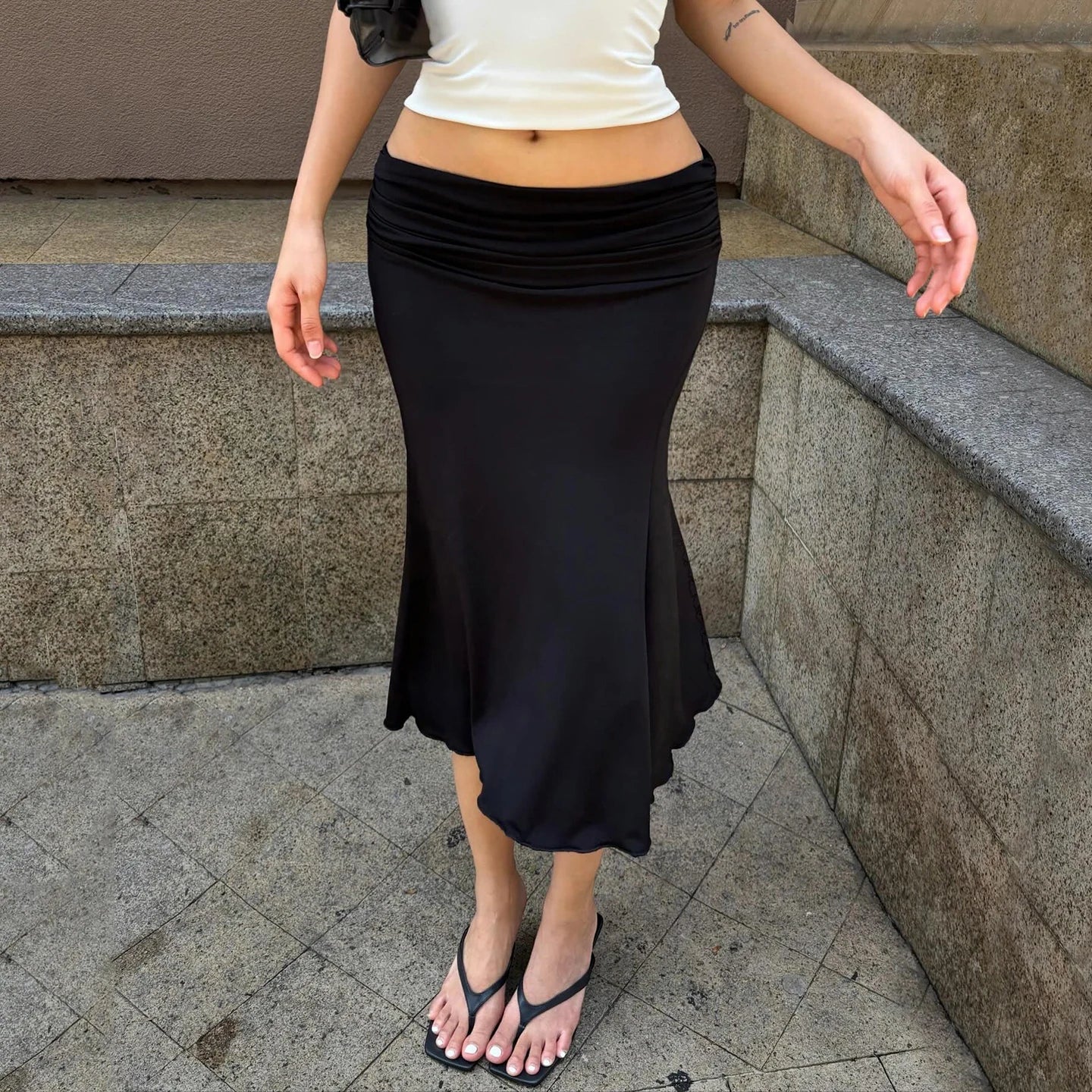 SOKYND Claressa Low - Waisted Pleated Midi Skirt Skirts1005010586053629-;KD1772479402746205892BlackS