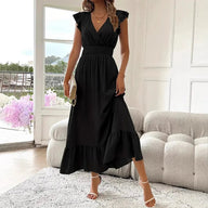 Dahlia V-Neck Ruffle Swing Dress