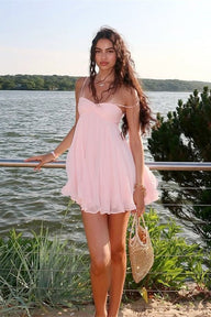 Demetra Off Shoulder Chiffon Mini Dress