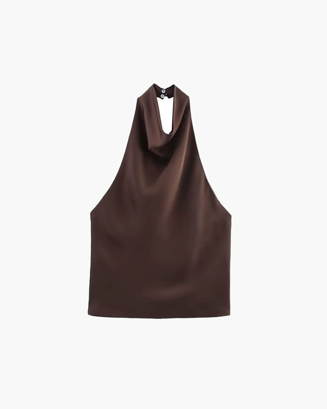 SOKYND Elaine Halter Backless Satin Top TopsBrownXS