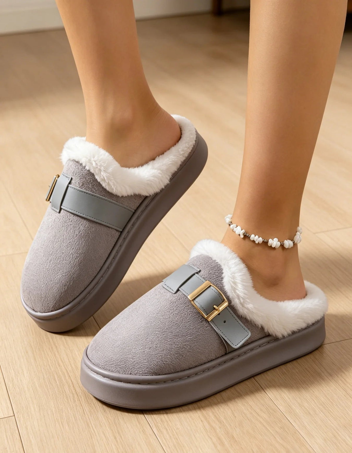 SOKYND Ella Faux Fur Lined Suede Slippers ShoesSOKYND-386711-GRE-3637-51479Grey36-37