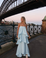 Erica Tiered Ruffle Satin Maxi Dress