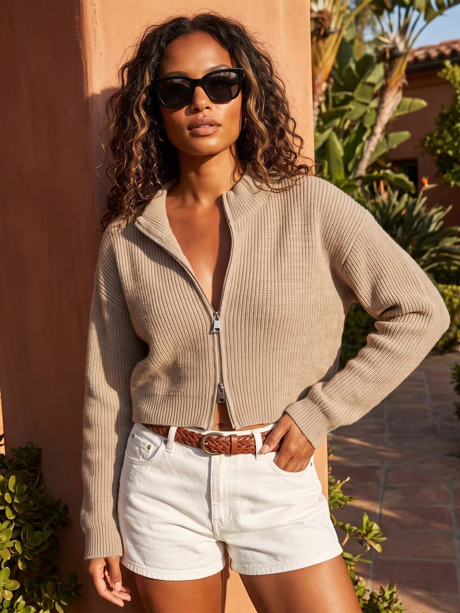 SOKYND Esther Double Zip Knit Cardigan CardiganSOKYND-161111-WHI-S-65335WhiteS