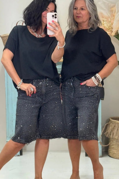 SOKYND Everly Rhinestone Denim Shorts BottomsfU1774905048120342600BlackM