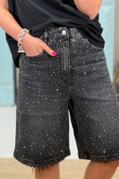 SOKYND Everly Rhinestone Denim Shorts BottomsDP1774905048120246095BlackS