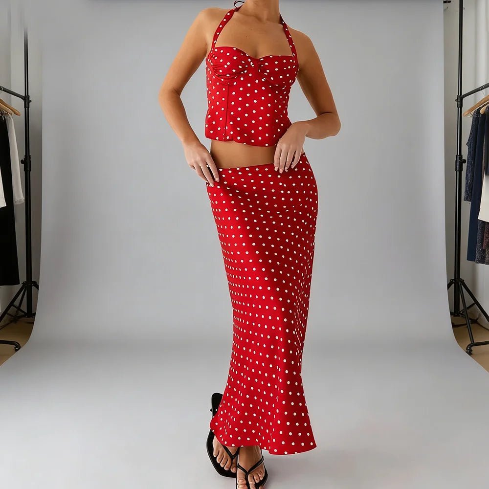 SOKYND Hana Polka Dot Two - Piece Maxi Set DressRedS