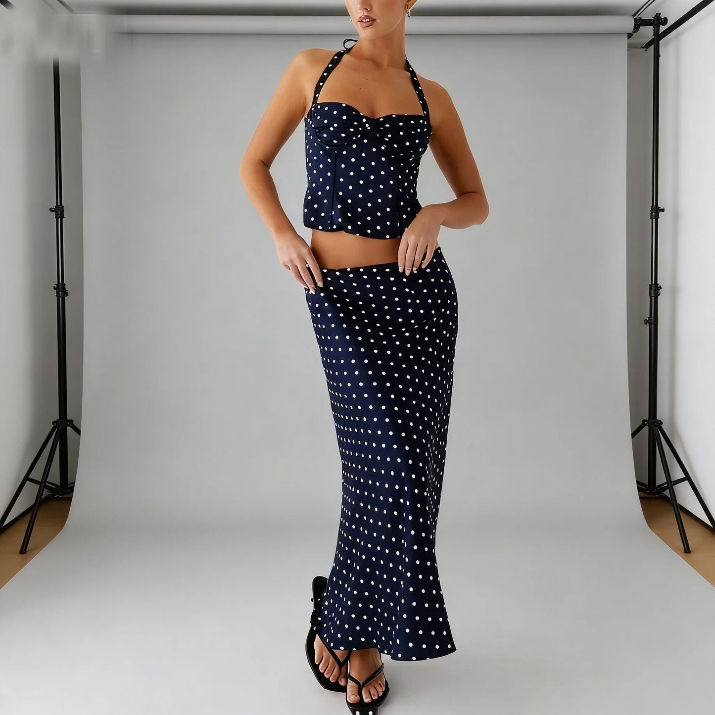 SOKYND Hana Polka Dot Two-Piece Maxi Set DressesSOKYND-166423-BLU-S-60439BlueS