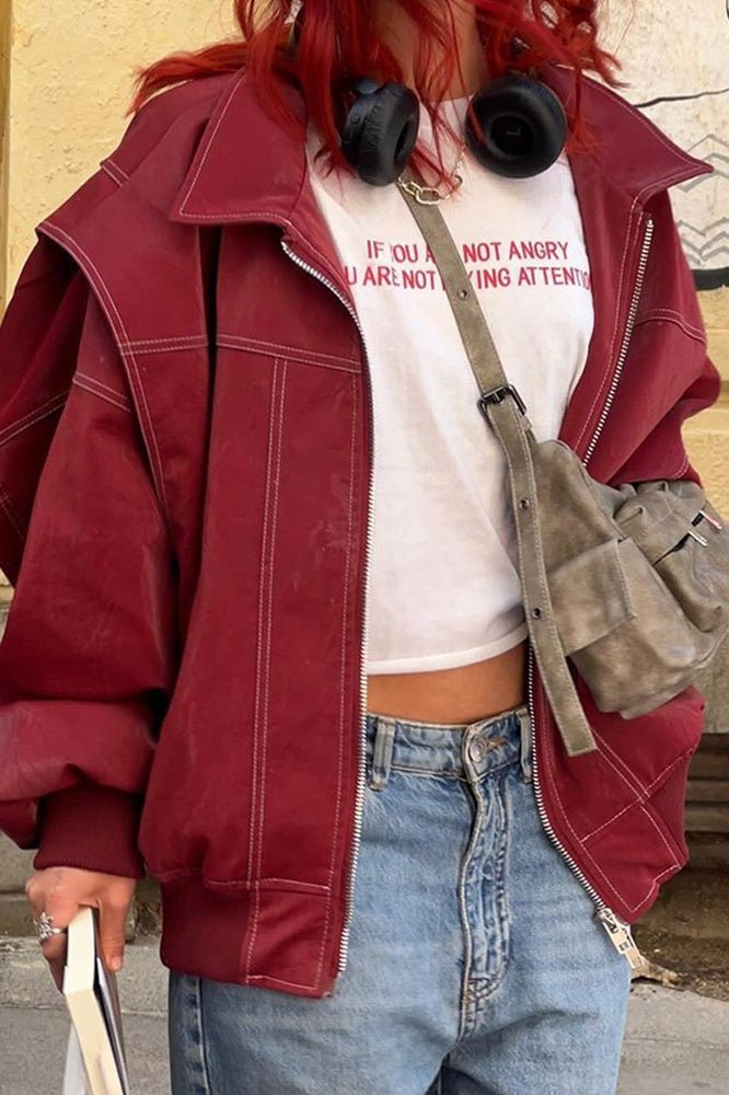 SOKYND Hanna Faux Leather Moto Jacket JacketSOKYND-502935-RED-S-39863RedS