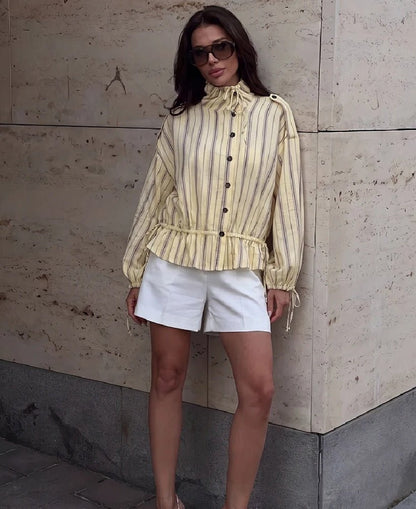 SOKYND Hanna Stand Collar Striped Jacket JacketSOKYND-004823-S-OS-40151S