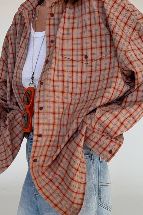 SOKYND Helen Oversized Plaid Shirt Blouse BlouseSOKYND-892823-ORA-S-22071OrangeS
