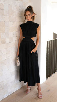 Hermione High-Neck Cutout Midi Dress