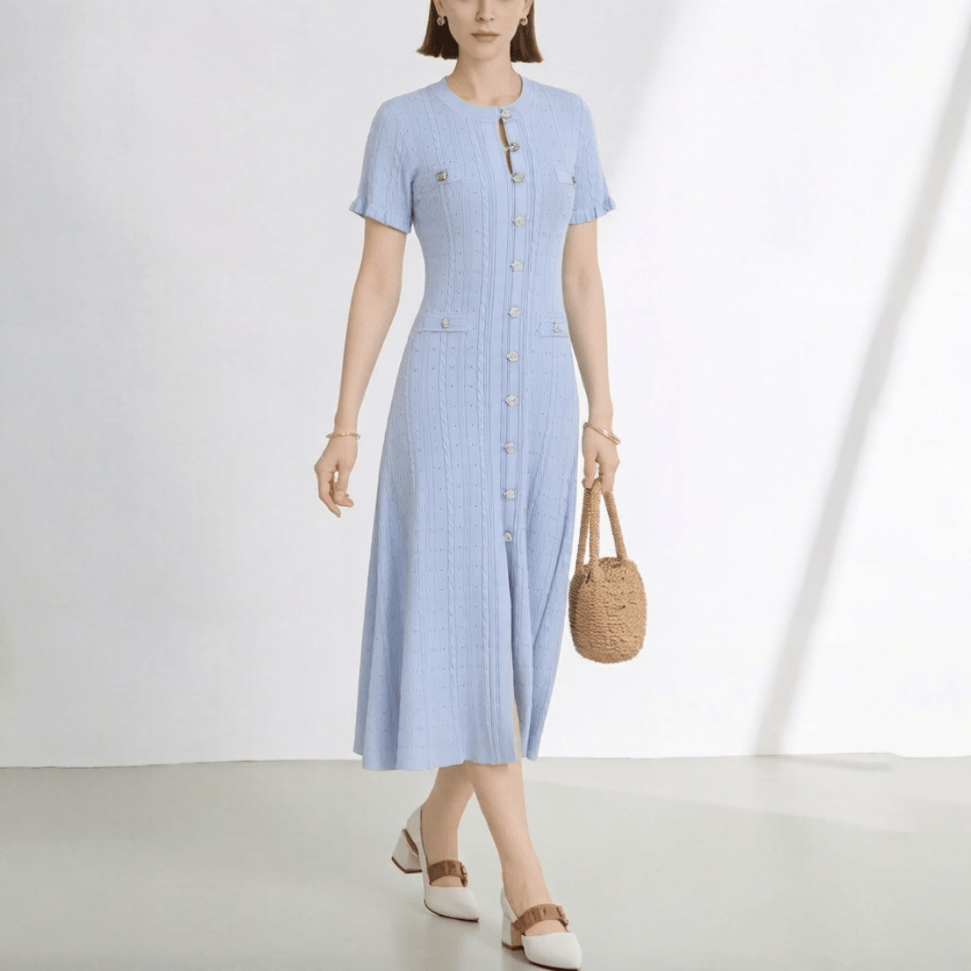 SOKYND Ines French V - Neck Knitted Slit Dress DressLight BlueXS